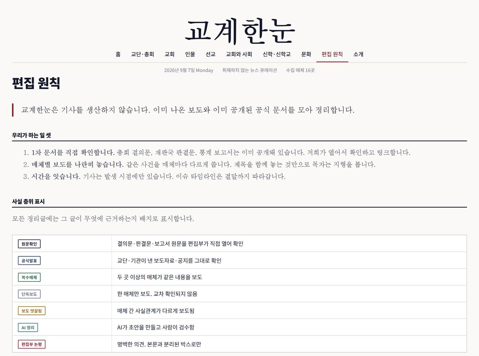 교계한눈 편집 원칙