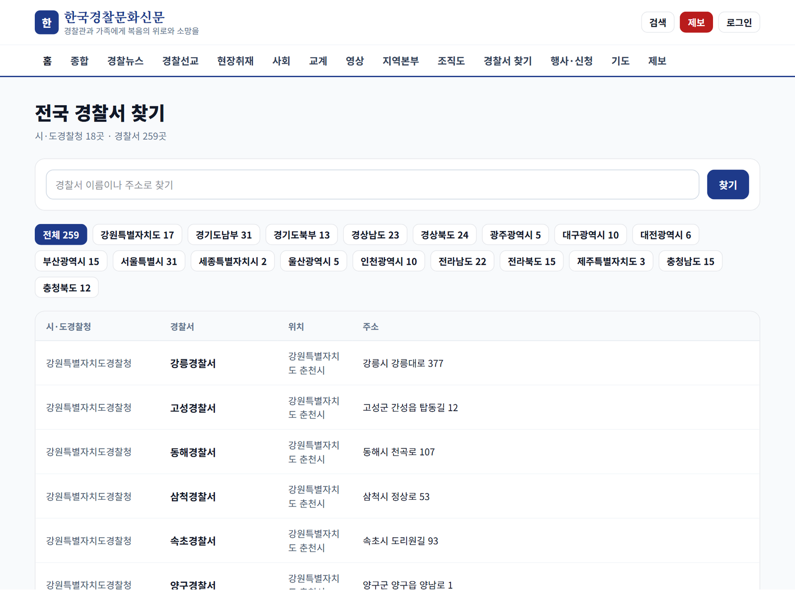 한국경찰문화신문 경찰서 찾기
